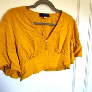 Mustard Crop Top with Flowy Sleeves